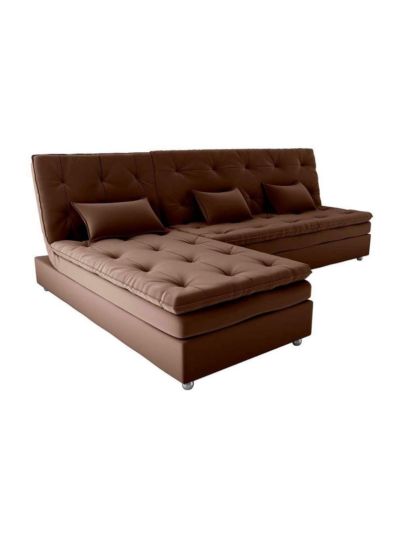 Conjunto Sofá Cama 3 Lugares Com Pillow Top E Chaise Penelope Matrix Veludo Marrom