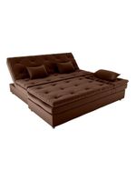 Conjunto Sofá Cama 3 Lugares Com Pillow Top E Chaise Penelope Matrix Veludo Marrom