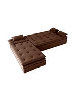 Conjunto Sofá Cama 3 Lugares Com Pillow Top E Chaise Penelope Matrix Veludo Marrom