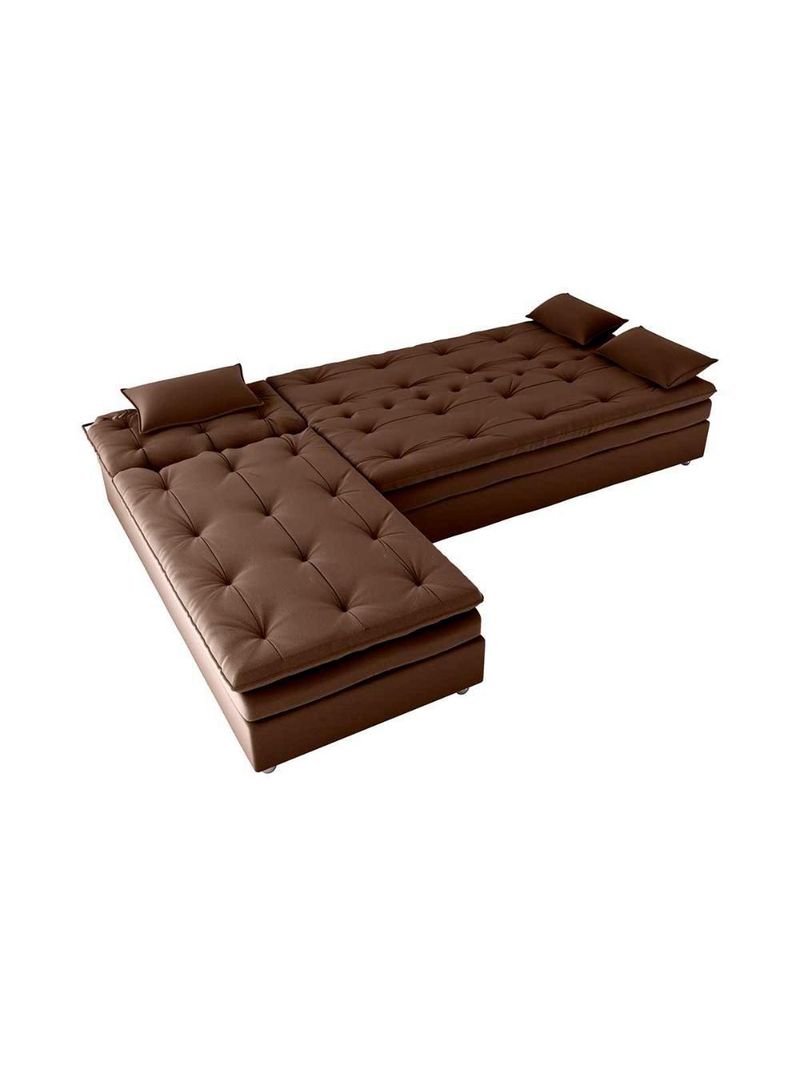 Conjunto Sofá Cama 3 Lugares Com Pillow Top E Chaise Penelope Matrix Veludo Marrom