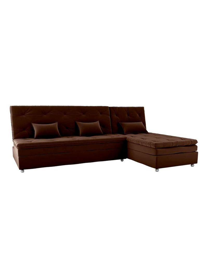 Conjunto Sofá Cama 3 Lugares Com Pillow Top E Chaise Penelope Matrix Veludo Marrom