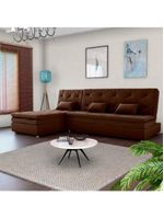 Conjunto Sofá Cama 3 Lugares Com Pillow Top E Chaise Penelope Matrix Veludo Marrom