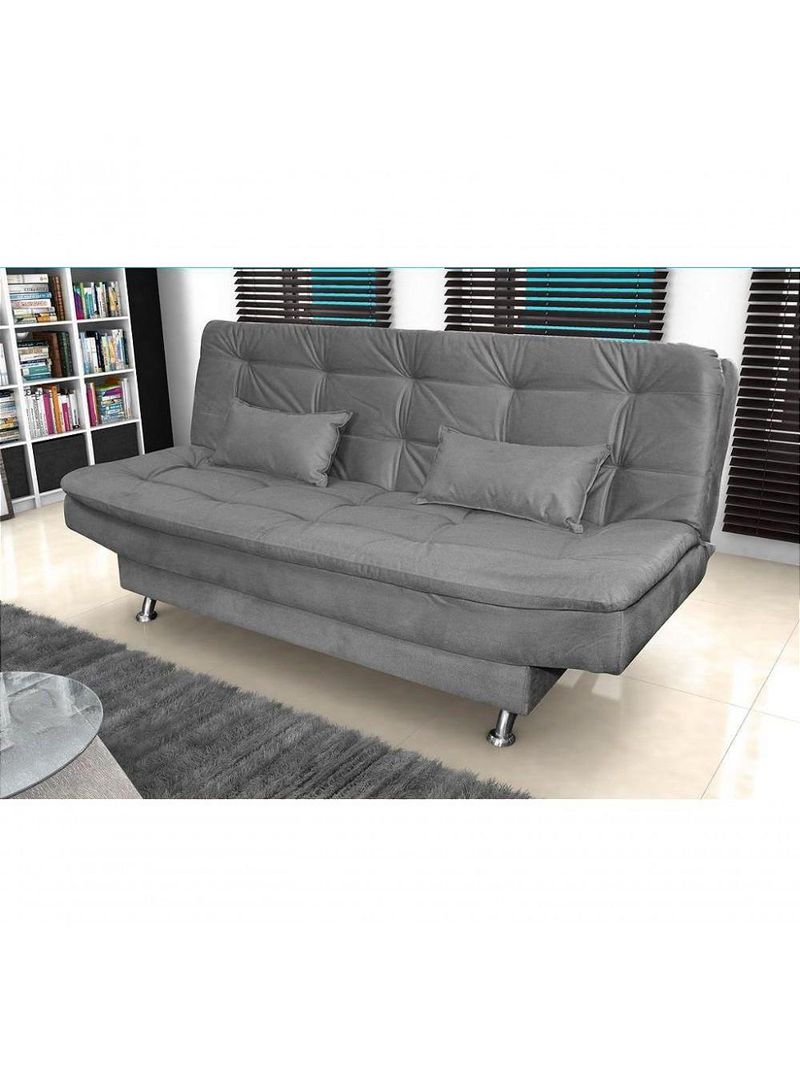 Sofá Cama 3 Lugares Com Pillow Reclinável 190 Larg Salomé Matrix Suede Cinza