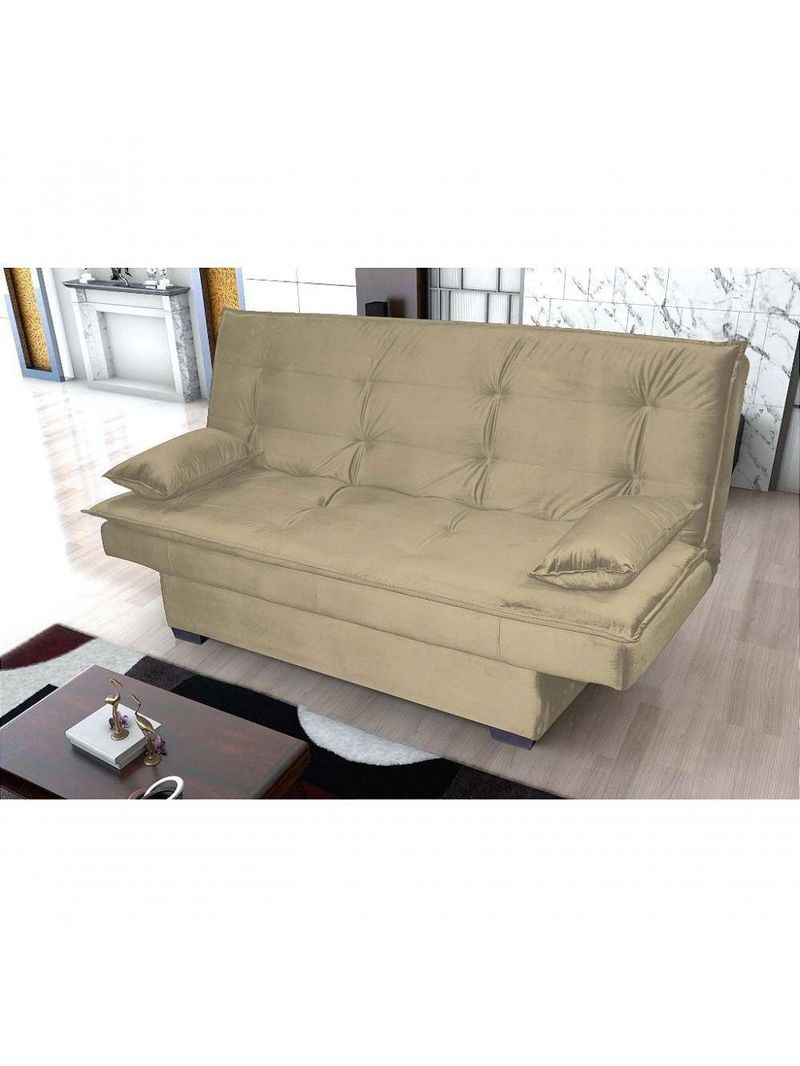 Sofá Cama 3 Lugares Casal Premium Reclinavel 1,80 Larg Esmeralda Matrix Veludo Capuccino
