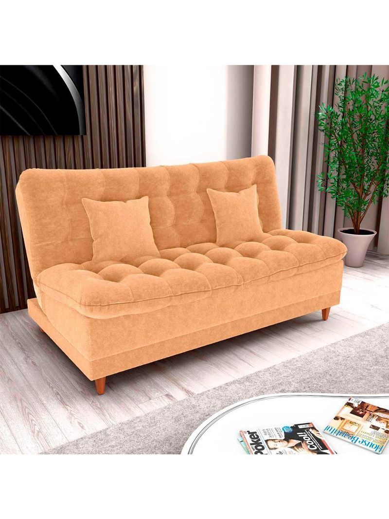 Sofá Cama 3 Lugares Casal Confortável 1,85 Larg Duda Matrix Boucle Mostarda