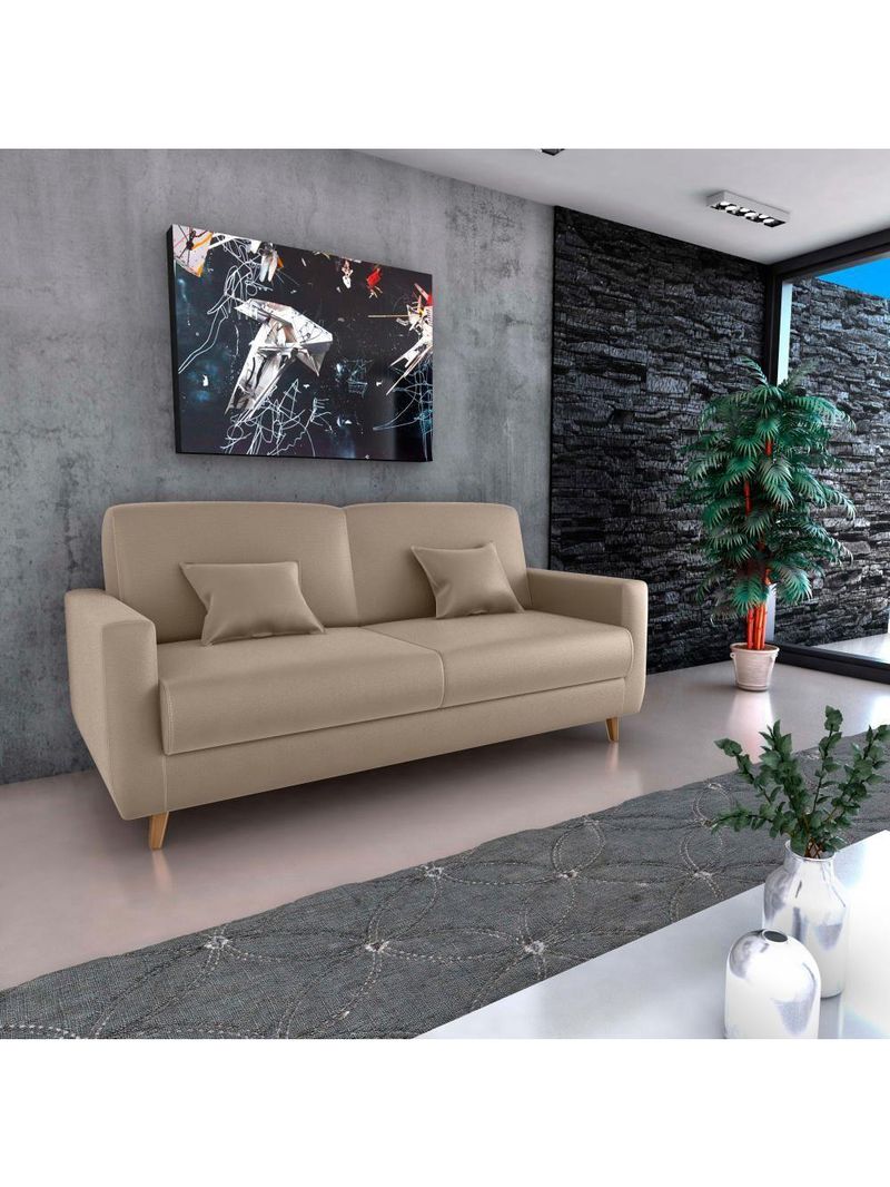 Sofá Cama Premium 3 Lugares 1,90 Larg Emilia Matrix Veludo Turkey Capuccino