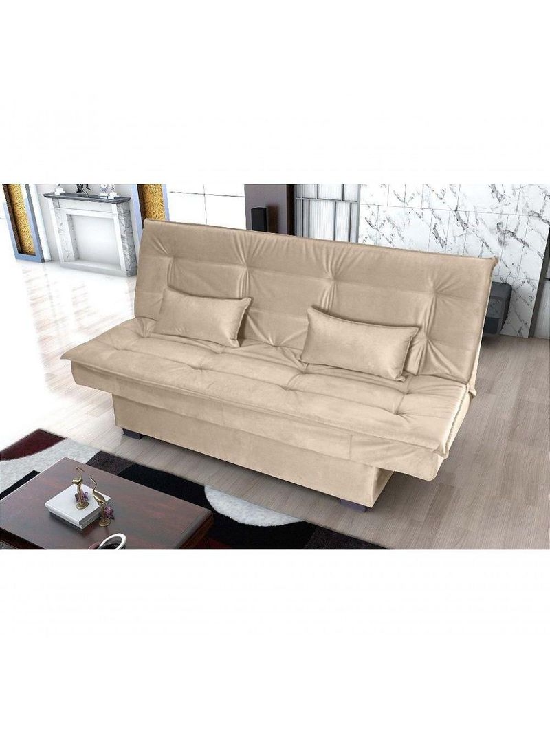 Sofá Cama 3 Lugares Casal Premium Reclinavel 1,80 Larg Esmeralda Matrix Suede Bege