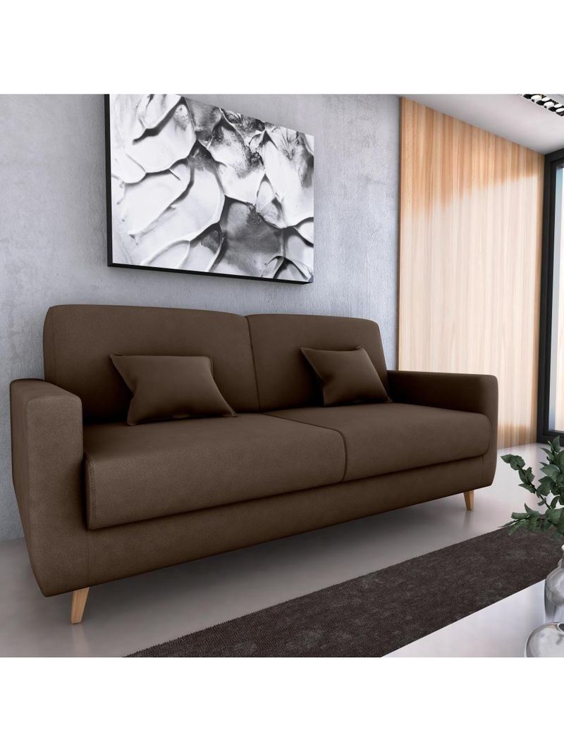 Sofá Cama Premium 3 Lugares 1,90 Larg Emilia Matrix Veludo Marrom