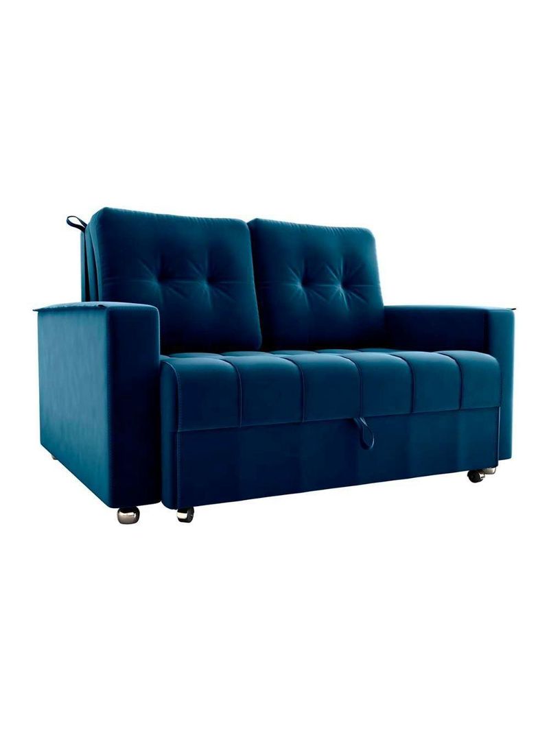 Sofá Cama Reclinável 2 Lugares Com Almofadas 140 Lag Drika Matrix Veludo Azul