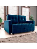 Sofá Cama Reclinável 2 Lugares Com Almofadas 140 Lag Drika Matrix Veludo Azul