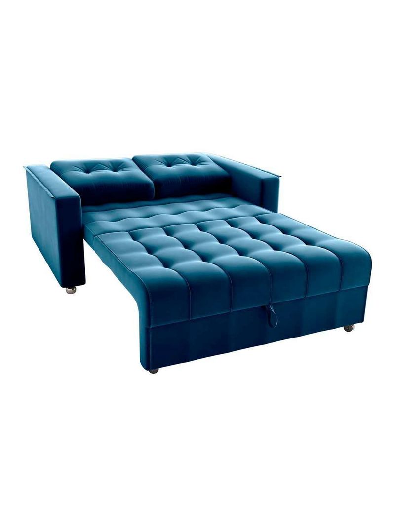 Sofá Cama Reclinável 2 Lugares Com Almofadas 140 Lag Drika Matrix Veludo Azul