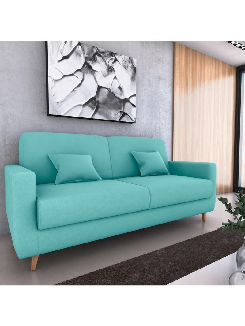 Sofá Cama Premium 3 Lugares 1,90 Larg Emilia Matrix Veludo Verde Menta
