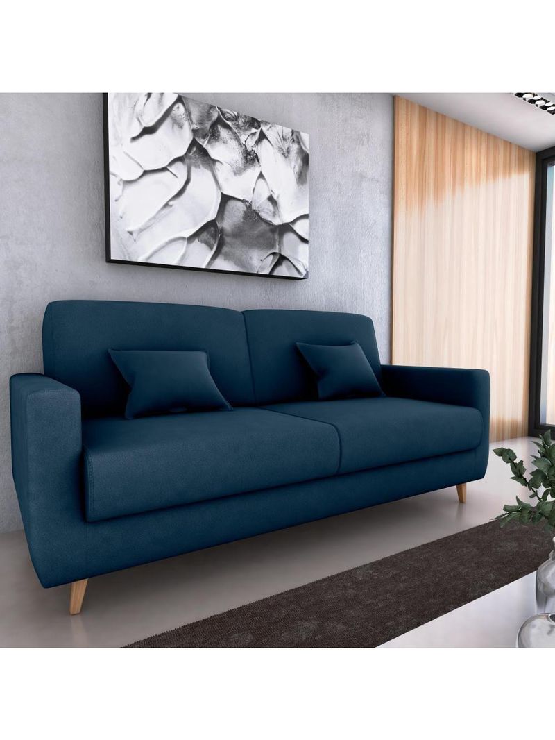 Sofá Cama Premium 3 Lugares 1,90 Larg Emilia Matrix Veludo Azul