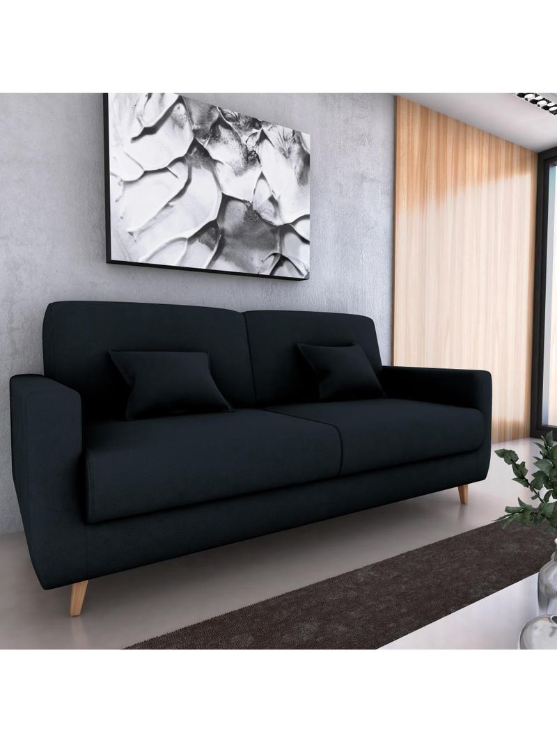 Sofá Cama Premium 3 Lugares 1,90 Larg Emilia Matrix Veludo Preto