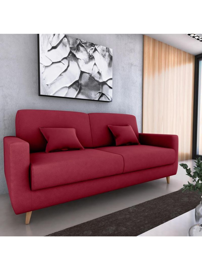 Sofá Cama Premium 3 Lugares 1,90 Larg Emilia Matrix Veludo Vinho