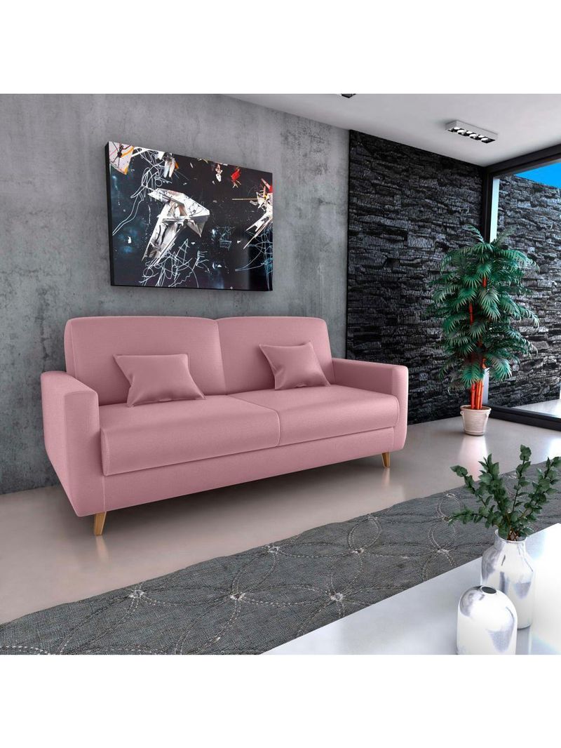 Sofá Cama Premium 3 Lugares 1,90 Larg Emilia Matrix Veludo Turkey Rosa