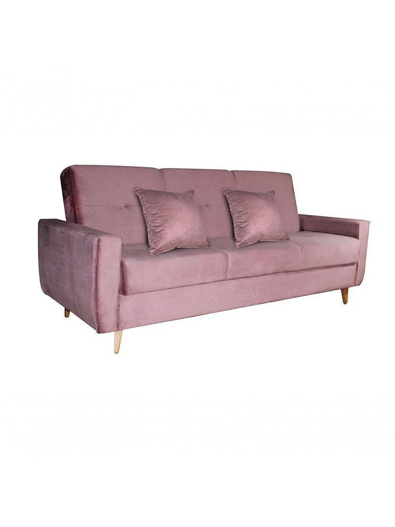 Sofá Cama Casal Premium 3 Lugares Com Baú 2,08 Larg Pamela Matrix Veludo Turkey Rosa