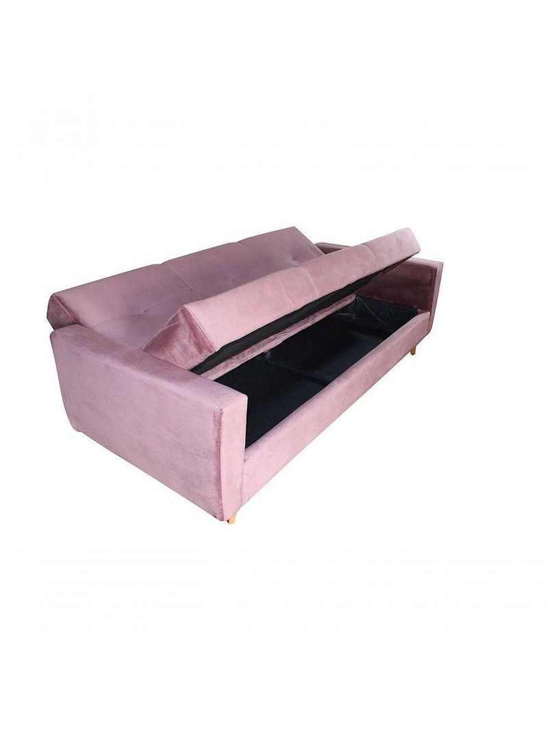 Sofá Cama Casal Premium 3 Lugares Com Baú 2,08 Larg Pamela Matrix Veludo Turkey Rosa