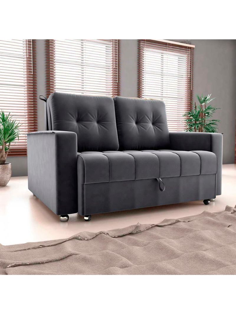 Sofá Cama Reclinável 2 Lugares Com Almofadas 140 Lag Drika Matrix Veludo Cinza