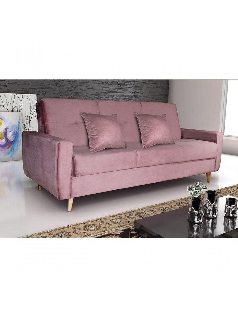 Sofá Cama Casal Premium 3 Lugares Com Baú 2,08 Larg Pamela Matrix Veludo Turkey Rosa