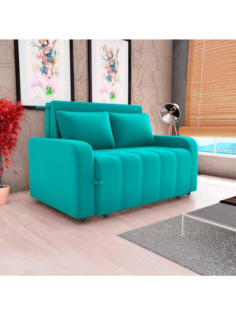 Sofá Cama Compacto 2 Lugares 1,38 Larg Amora New Matrix Veludo Verde Menta