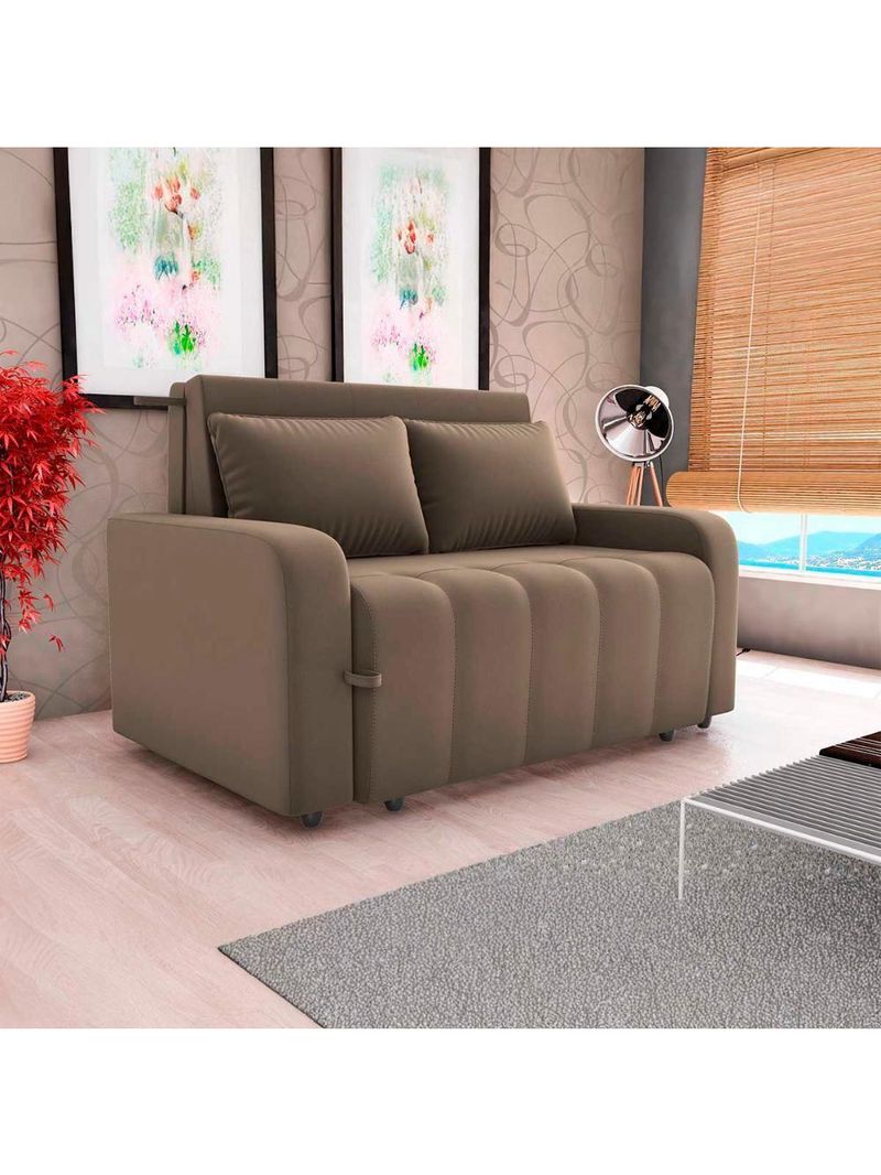 Sofá Cama Compacto 2 Lugares 1,38 Larg Amora New Matrix Veludo Capuccino