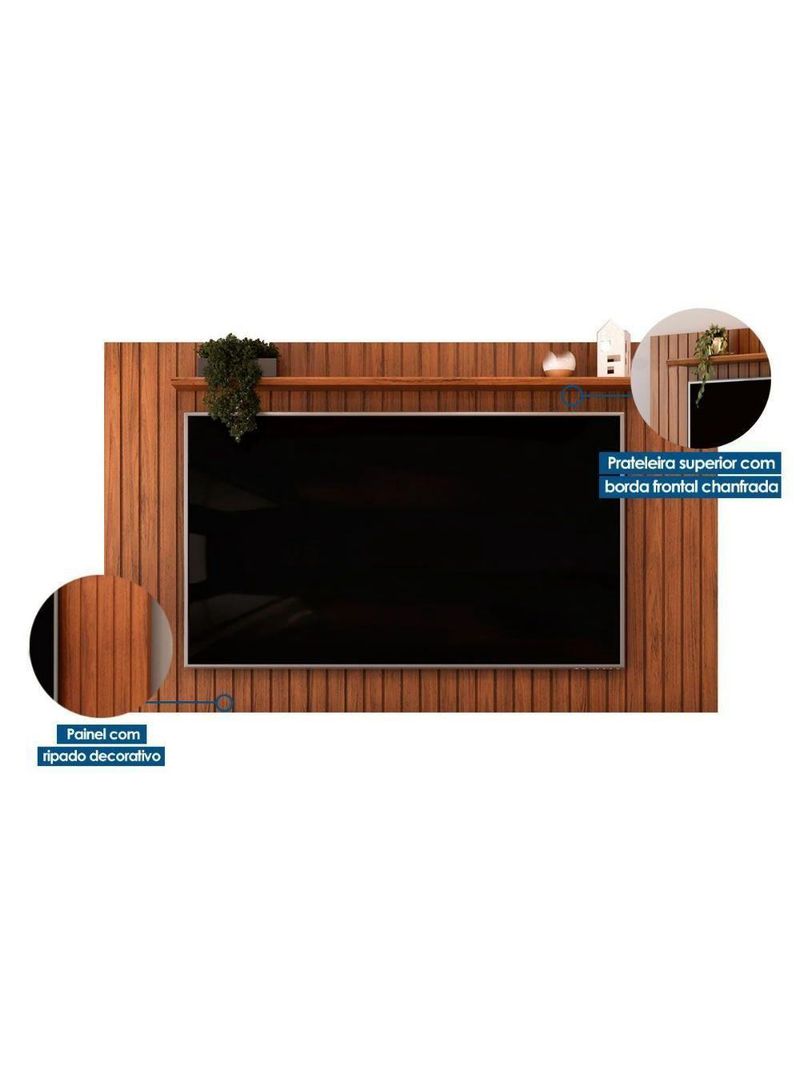 Painel Quarto P- Tv Até 65 Pol Lume Ripado C- Prateleira 175x108cm Cedro - Dj Móveis