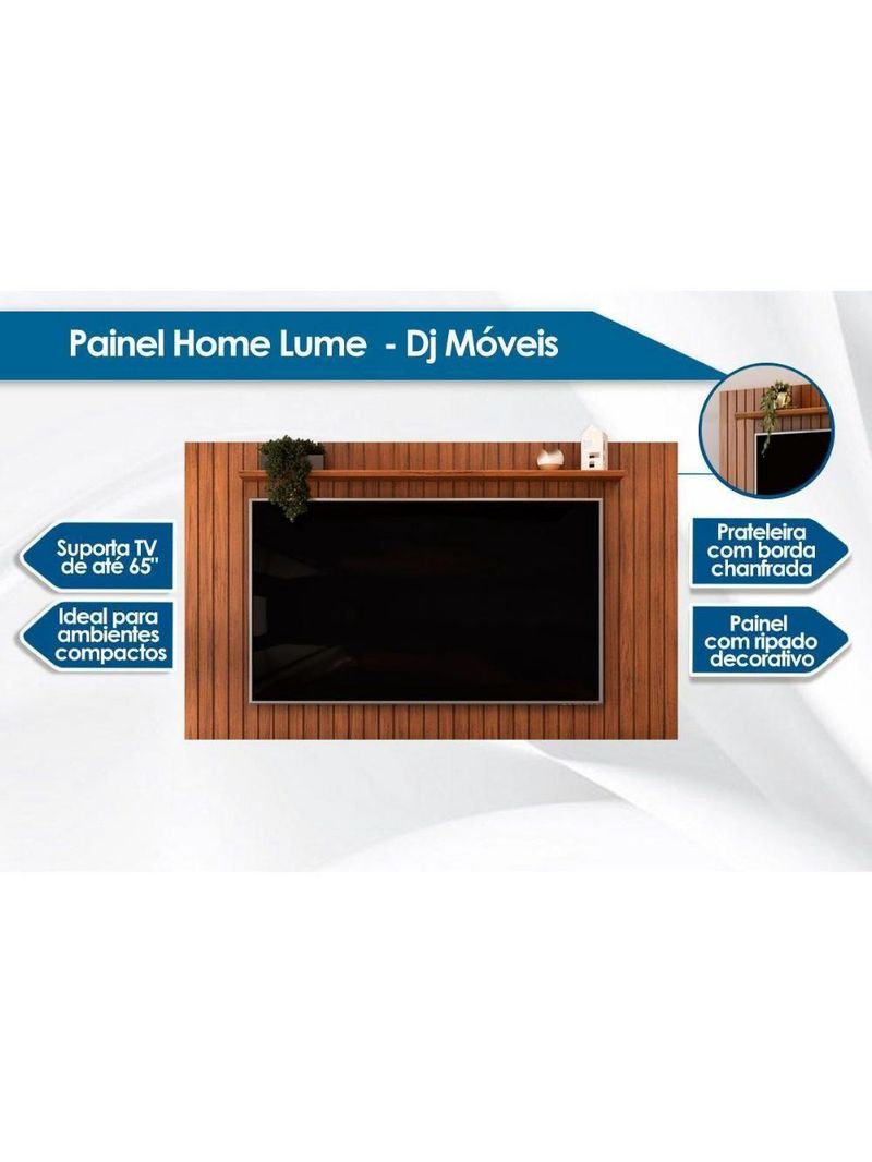 Painel Quarto P- Tv Até 65 Pol Lume Ripado C- Prateleira 175x108cm Cedro - Dj Móveis
