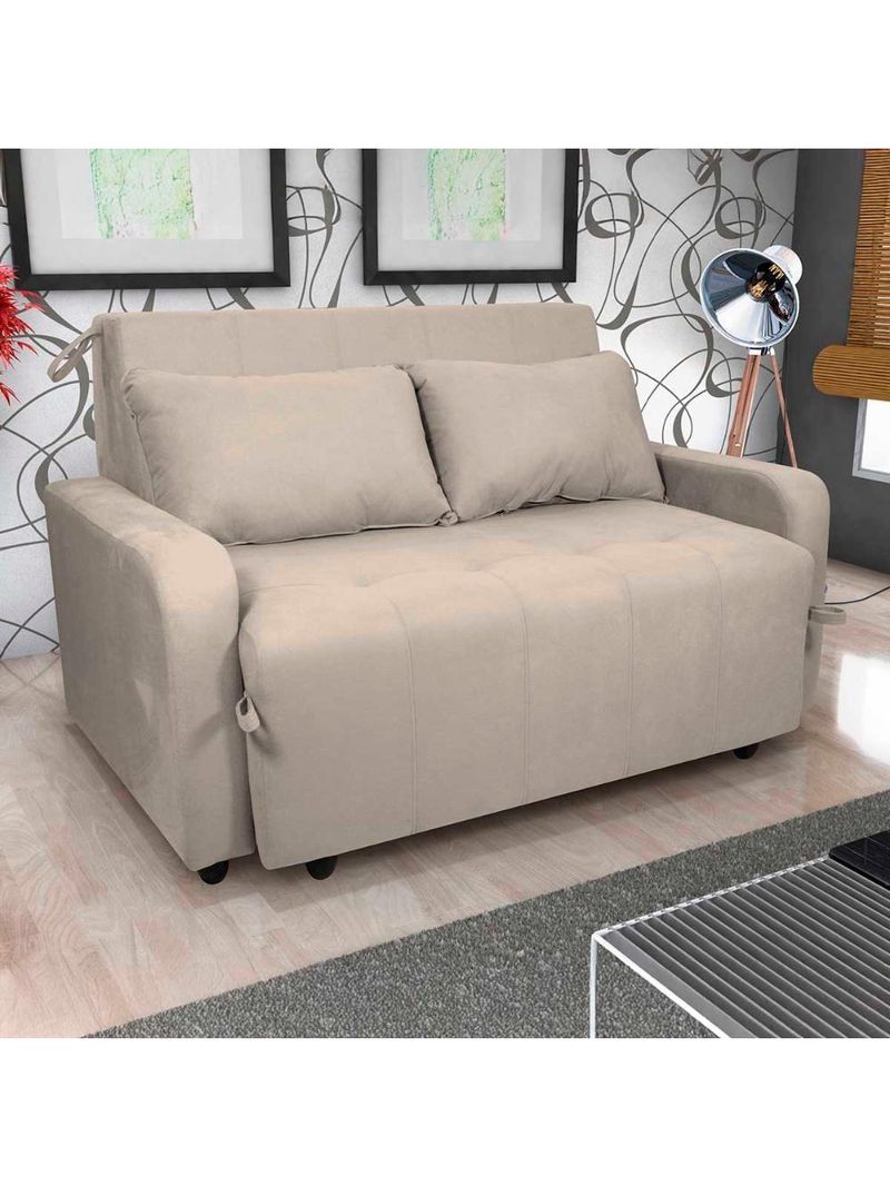 Sofá Cama Compacto 2 Lugares 1,38 Larg Amora New Matrix Suede Bege