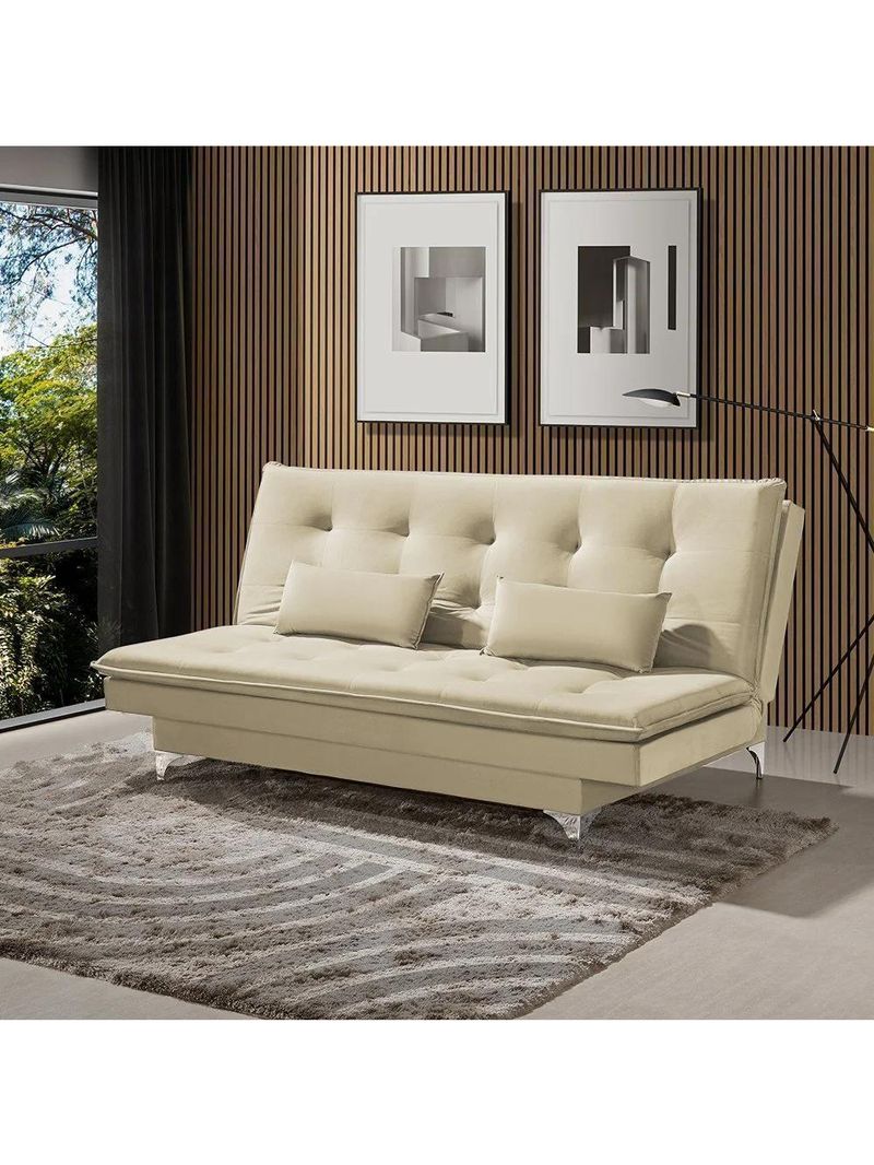 Sofá Cama Casal Berlim 190cm Design Moderno Veludo Bege