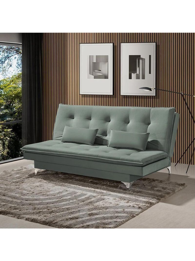 Sofá Cama Casal Berlim 190cm Design Moderno Veludo Cinza