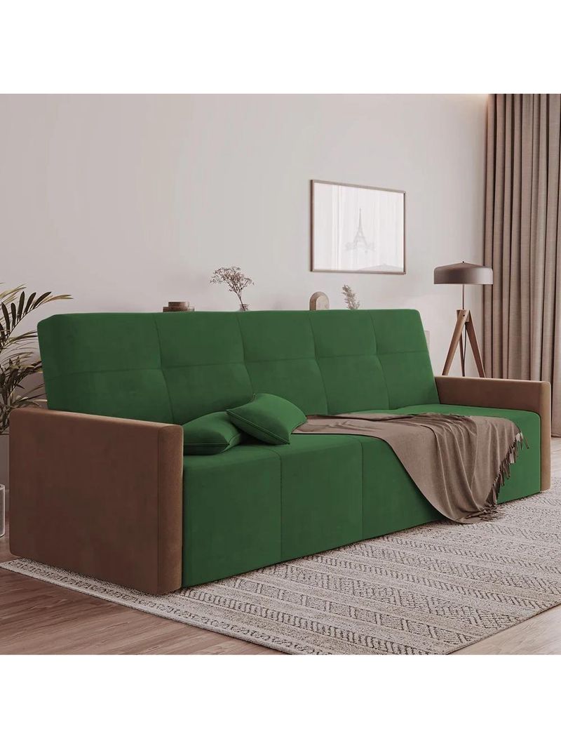 Sofá Cama 4 Lugares Paris Retrátil E Reclinável 2,10m Veludo Verde