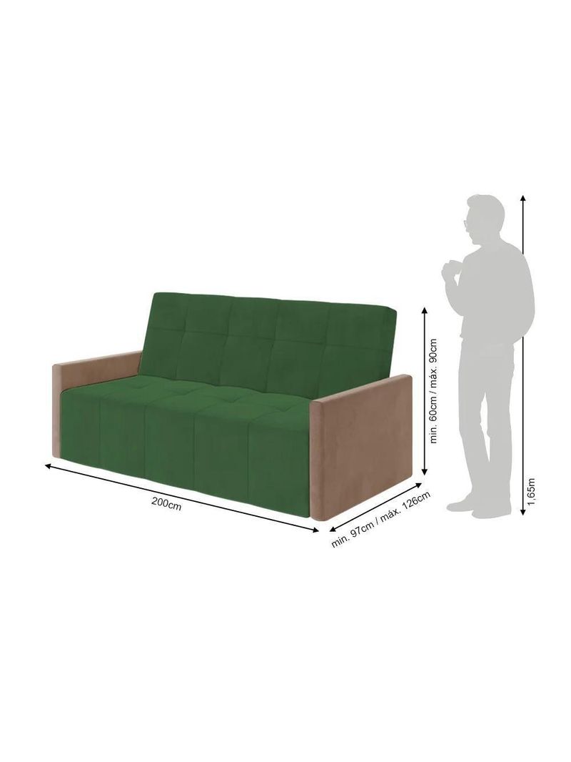 Sofá Cama 4 Lugares Paris Retrátil E Reclinável 2,10m Veludo Verde
