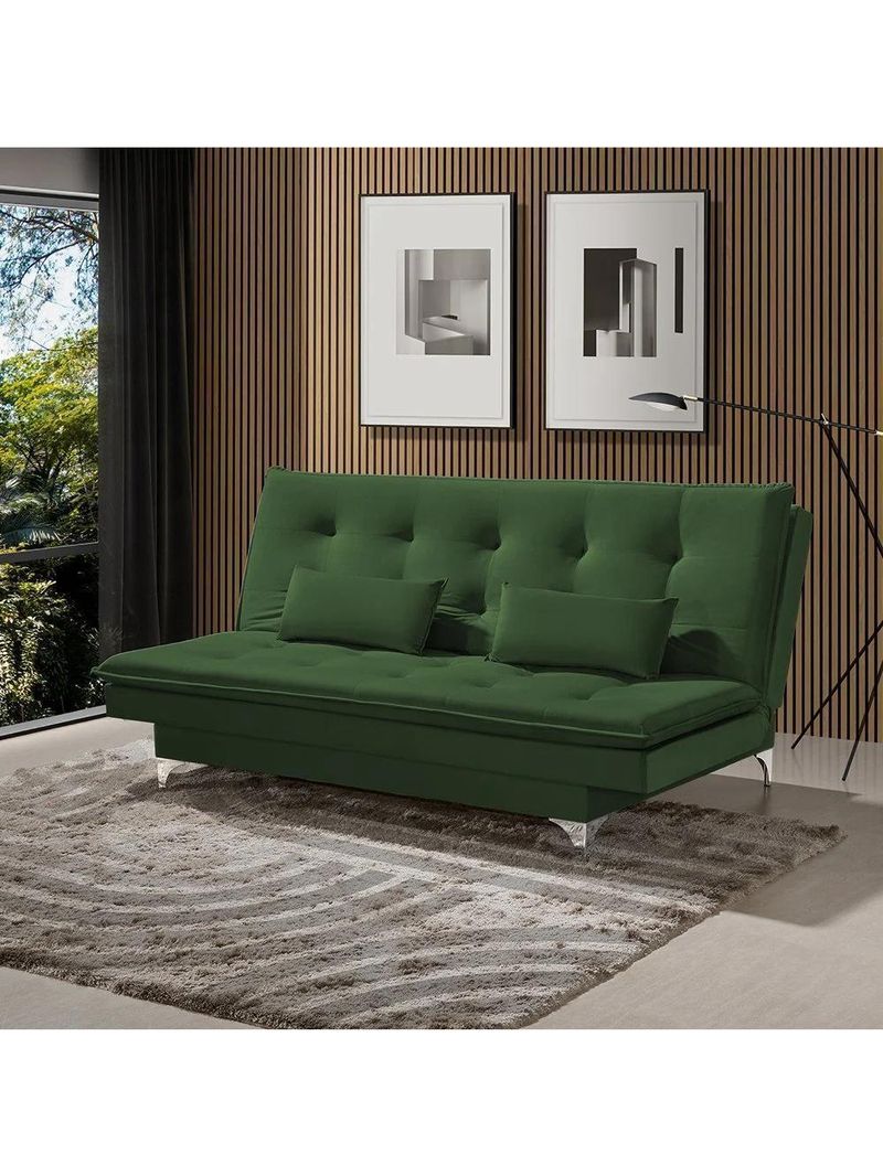 Sofá Cama Casal Berlim 190cm Design Moderno Veludo Verde