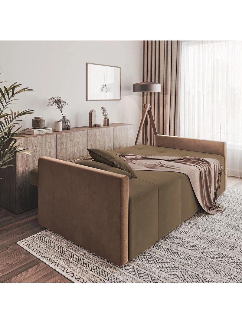 Sofá Cama Casal Paris Retrátil E Reclinável 2,10m Veludo Marrom