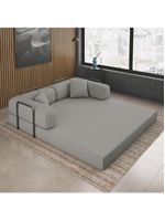 Sofá Na Caixa Modular 2 Lugares Linho Bege Maya Para Sala Cinza