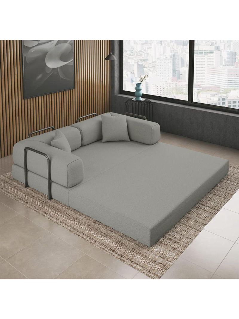 Sofá Na Caixa Modular 2 Lugares Linho Bege Maya Para Sala Cinza