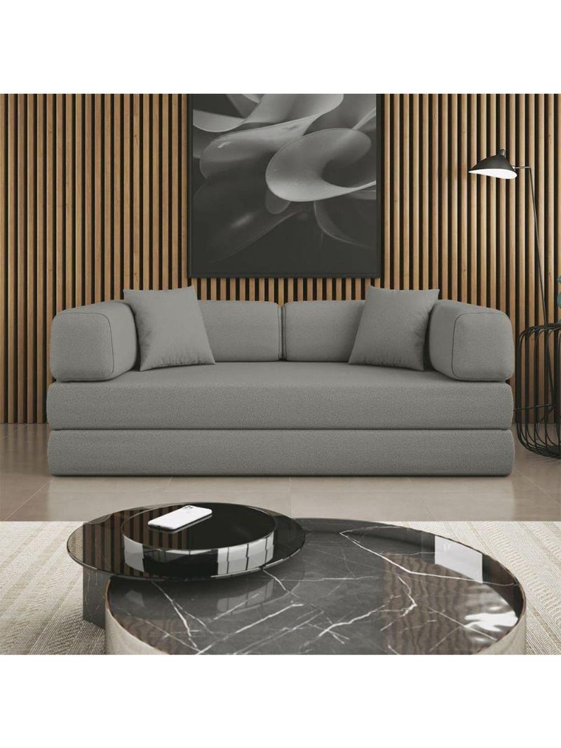 Sofá Na Caixa Modular 2 Lugares Linho Bege Maya Para Sala Cinza