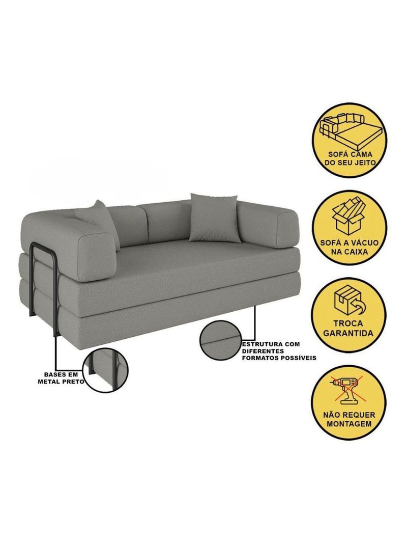 Sofá Na Caixa Modular 2 Lugares Linho Bege Maya Para Sala Cinza