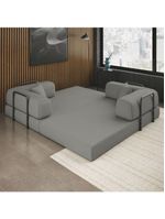 Sofá Na Caixa Modular 2 Lugares Linho Bege Maya Para Sala Cinza