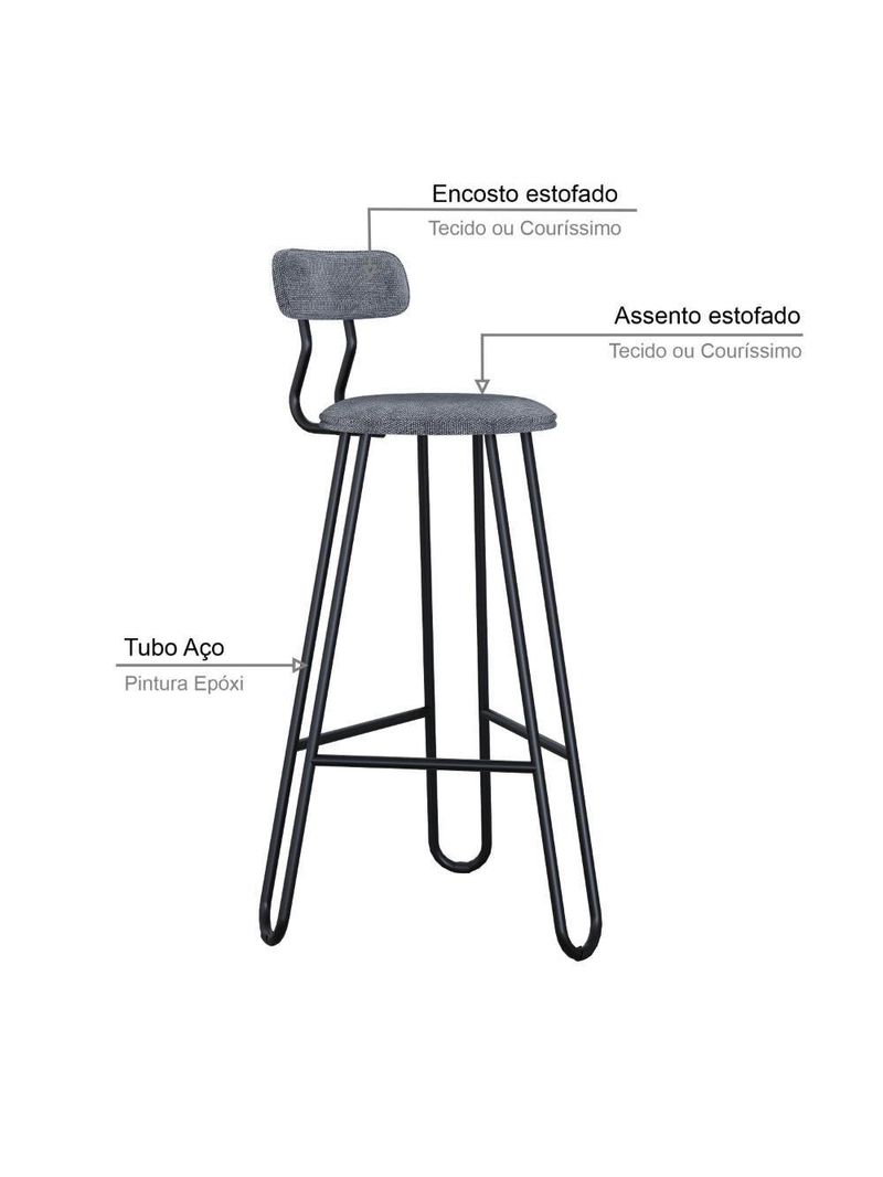 Banqueta Alta Ginger Com Encosto Névoa Prata City