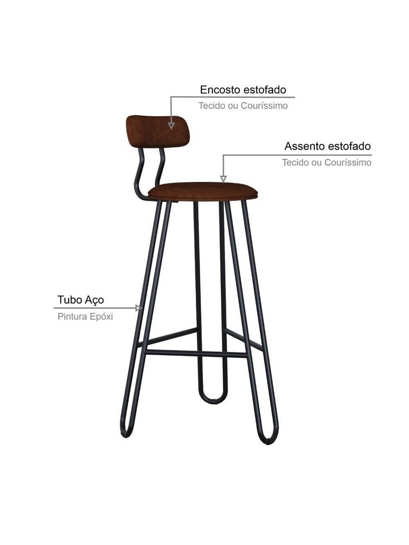Banqueta Alta Ginger Com Encosto Courino Whisky