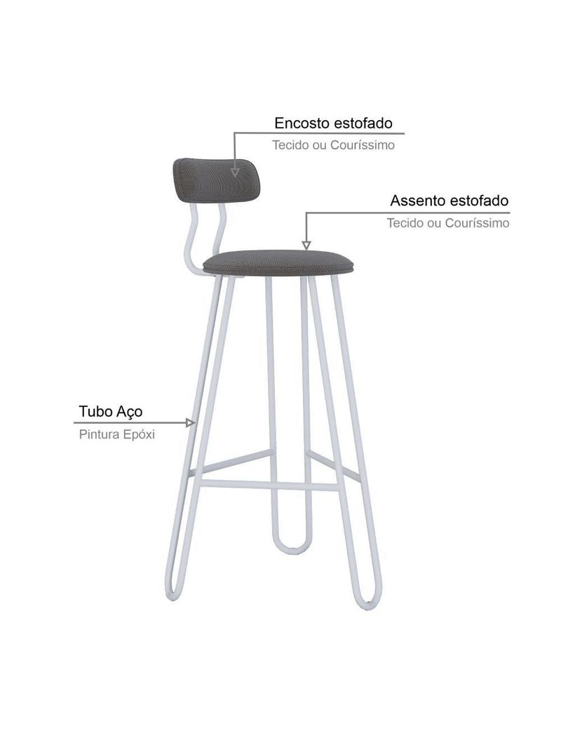 Banqueta Alta Ginger Com Encosto Fendi Cinza City