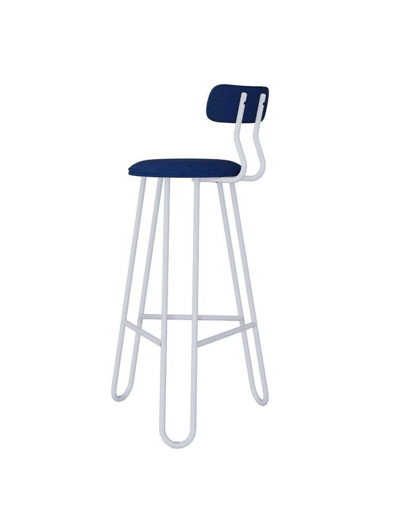 Banqueta Alta Ginger Com Encosto Azul Jeans City
