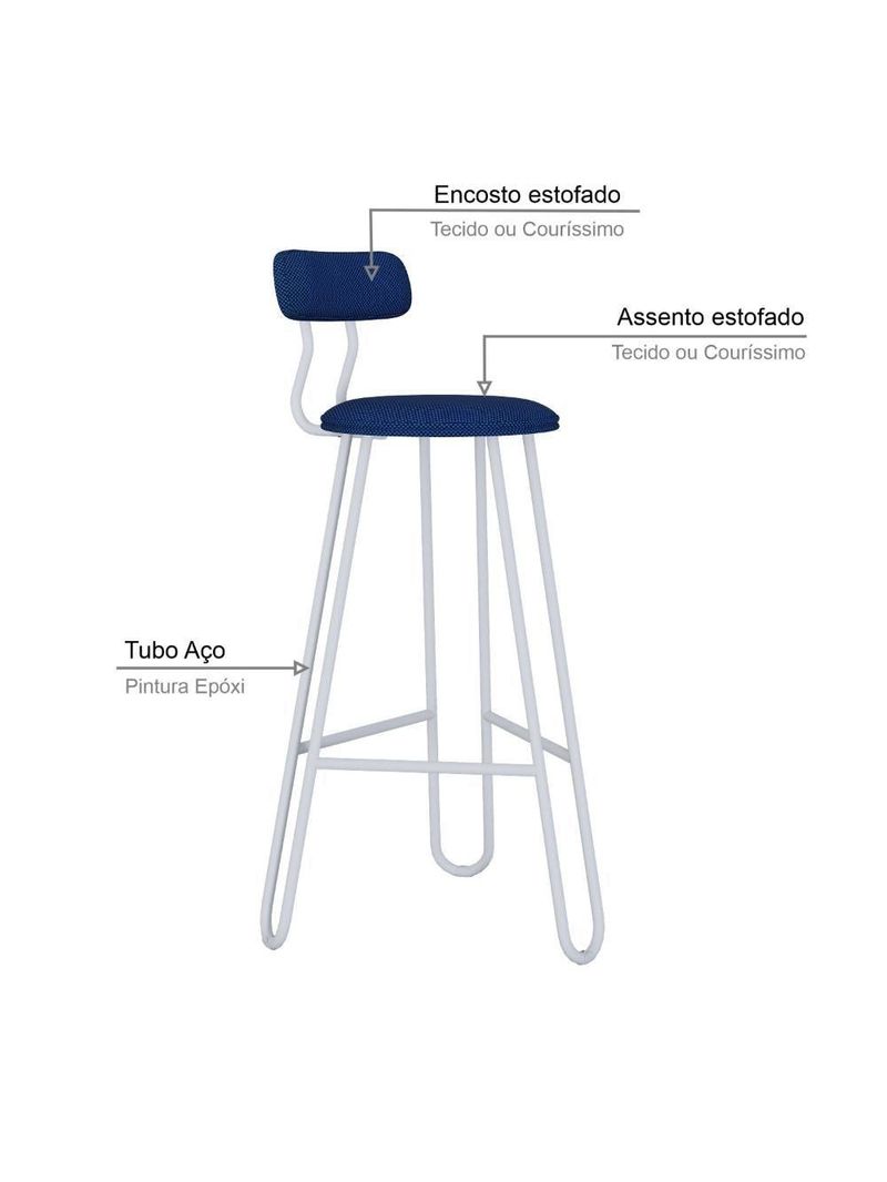 Banqueta Alta Ginger Com Encosto Azul Jeans City