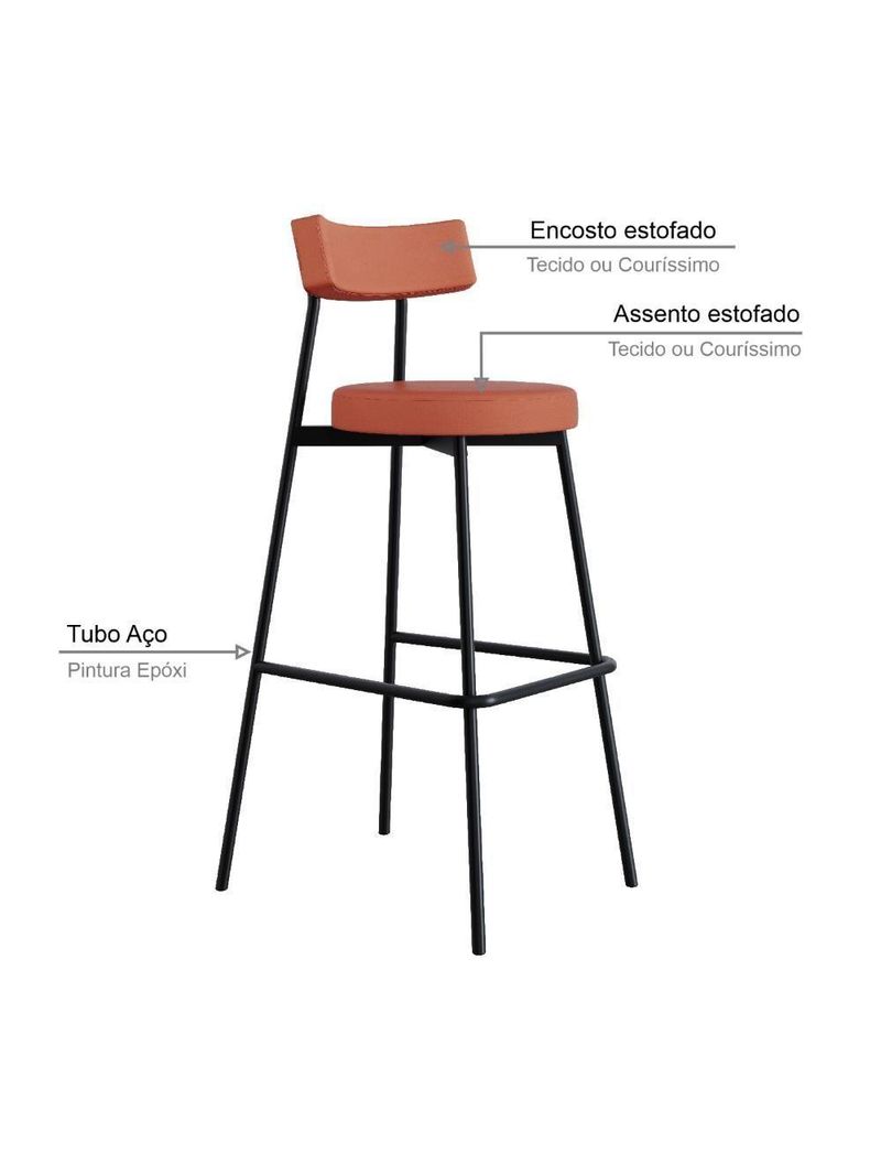 Banqueta Alta Stout Ae 100 Aa 75cm Com 2 Unidades Courino Marte Terra Rosê