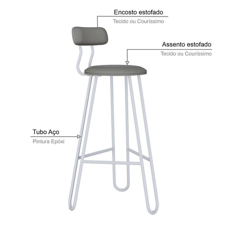 Banqueta Alta Ginger Com Encosto Courino Venus Cinza