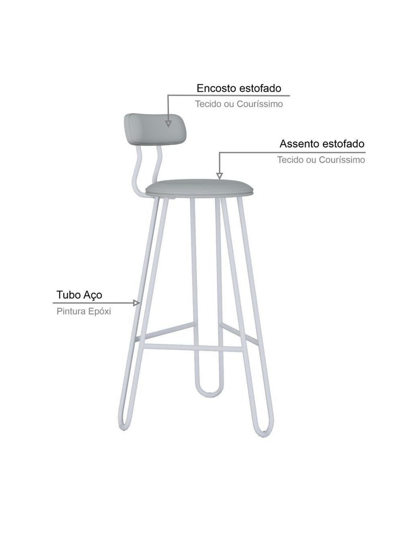 Banqueta Alta Ginger Com Encosto Courino Saturno Off White