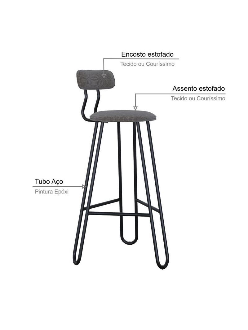 Banqueta Alta Ginger Com Encosto Fendi Cinza City