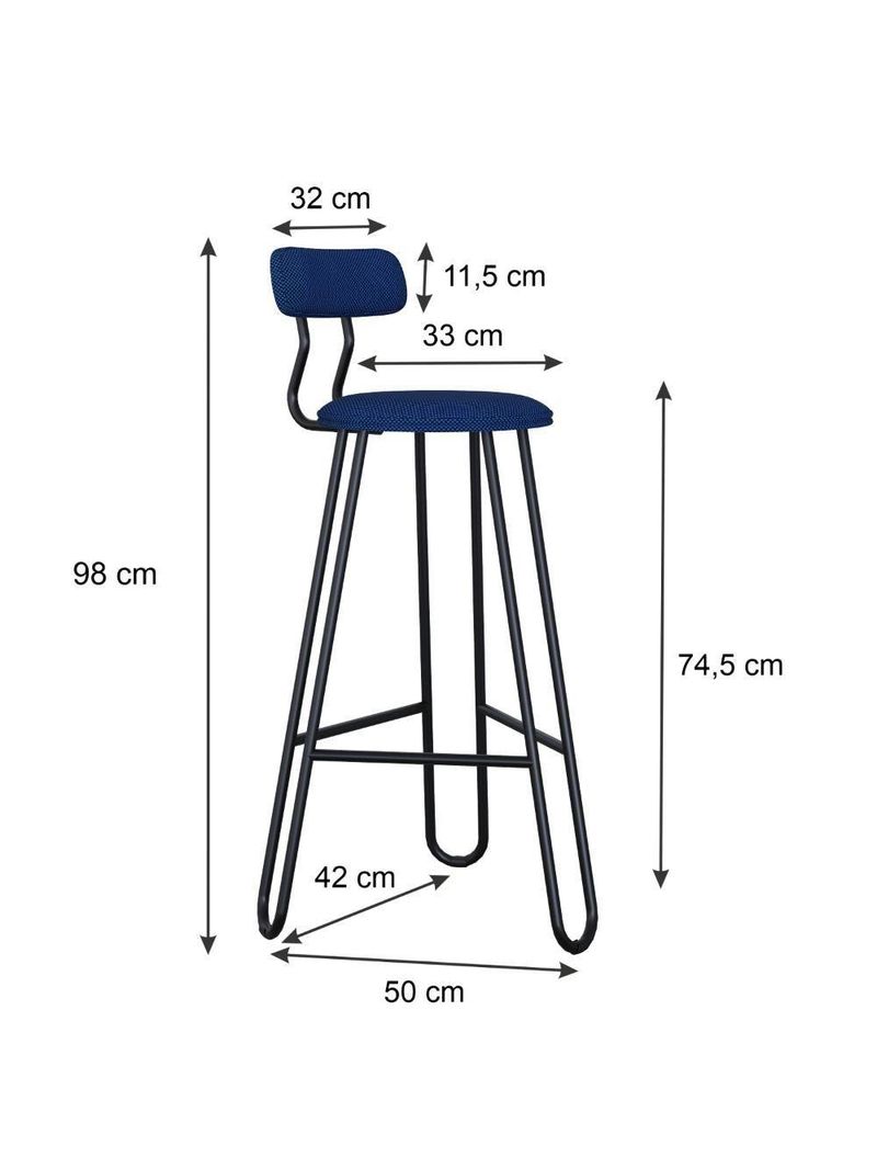 Banqueta Alta Ginger Com Encosto Azul Jeans City